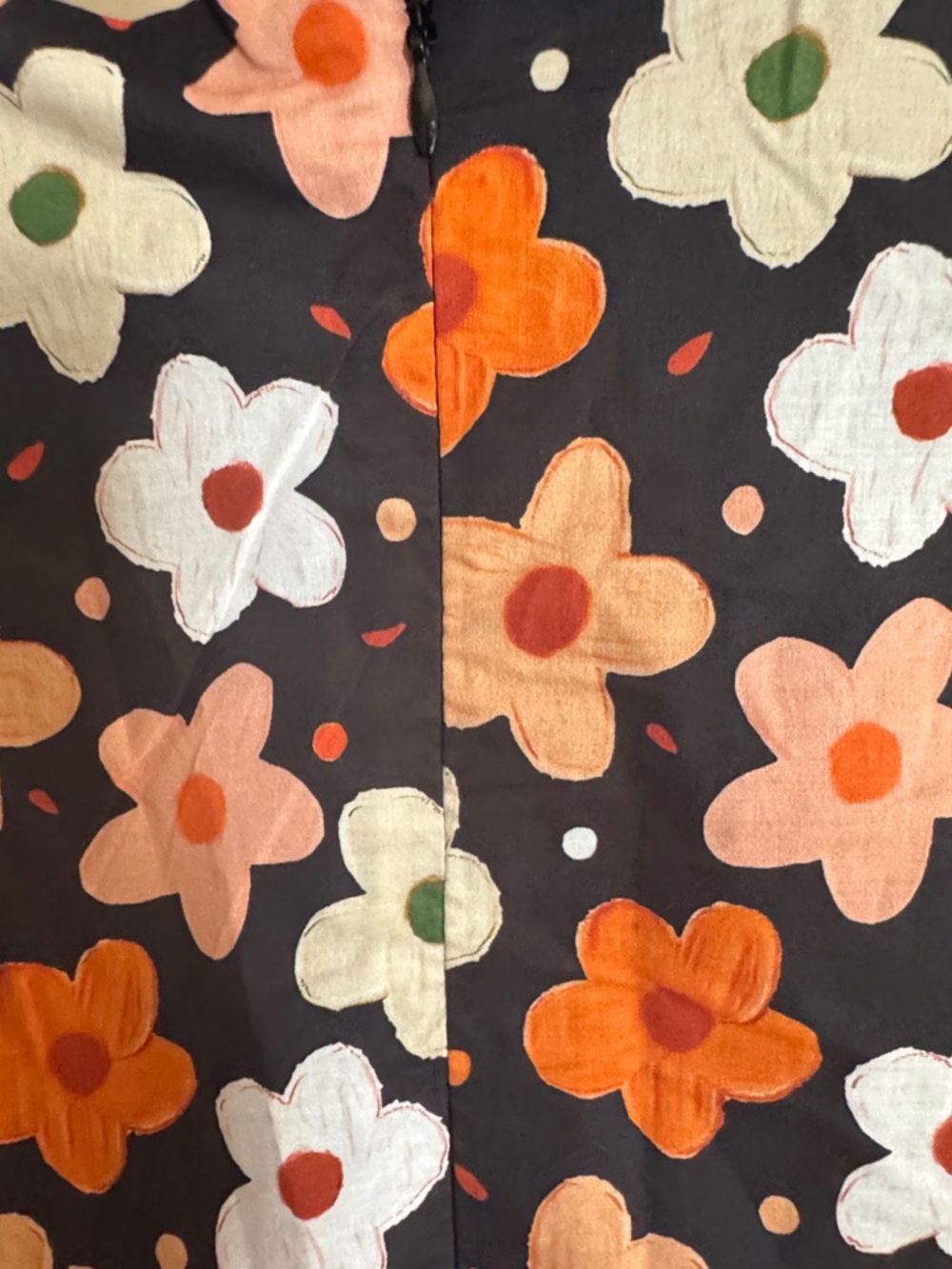 Black Floral Sleeveless women’s Dress with Orange and Cream Flowers - Picture 8 of 11
